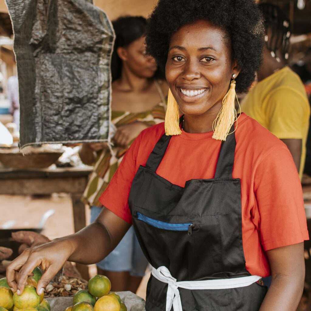 smiley african woman working market smiley african woman working market